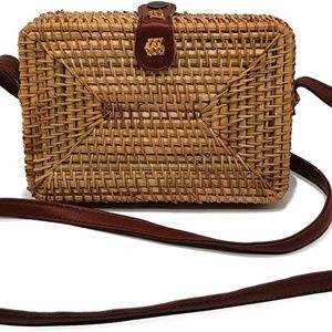 Square Crossbody Rattan Bag
